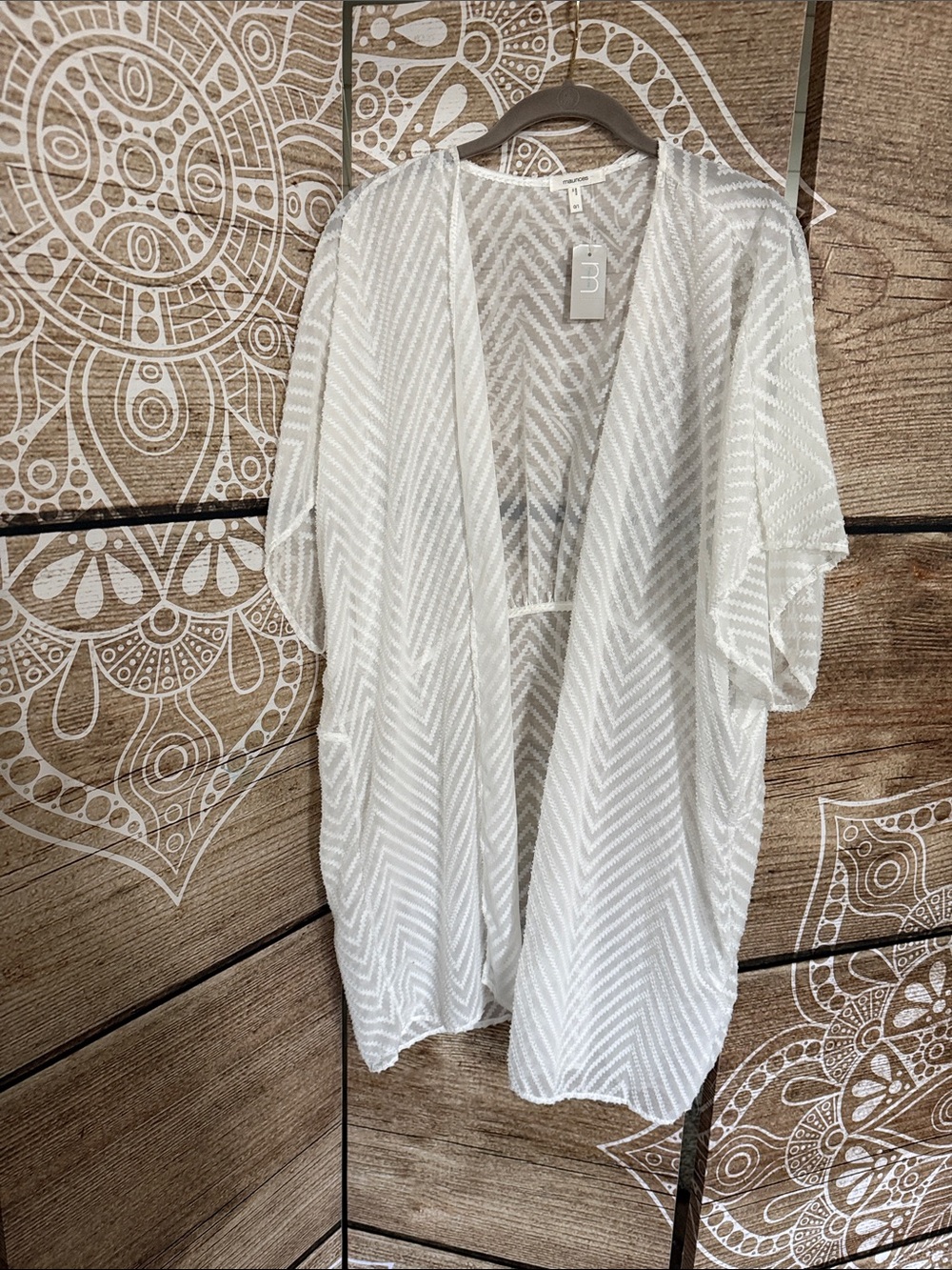 Maurices White Chevron Sheer Open Cardigan